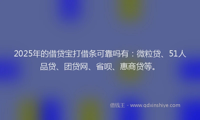 2025年的借贷宝打借条可靠吗有：微粒贷、51人品贷、团贷网、省呗、惠商贷等。