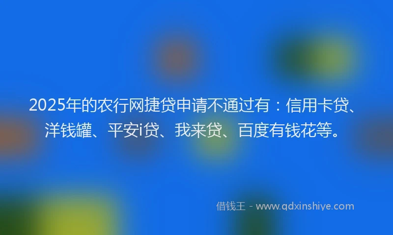 2025年的农行网捷贷申请不通过有：信用卡贷、洋钱罐、平安i贷、我来贷、百度有钱花等。
