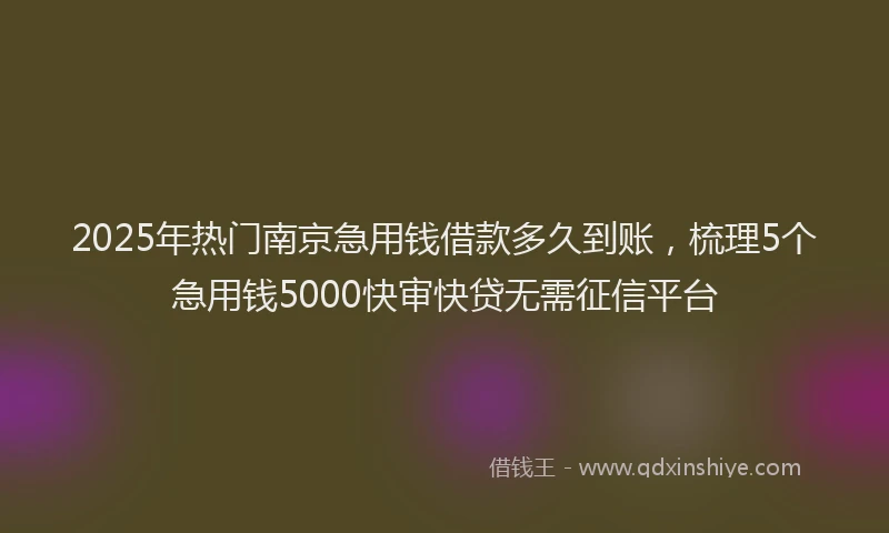 2025年热门南京急用钱借款多久到账，梳理5个急用钱5000快审快贷无需征信平台