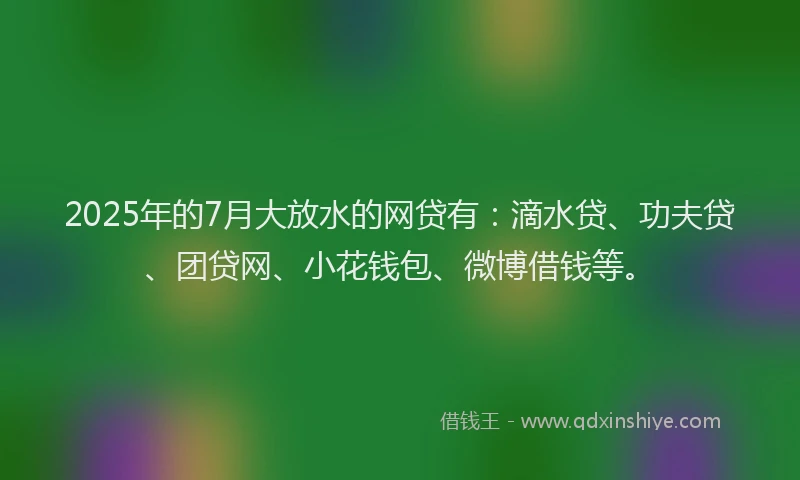 2025年的7月大放水的网贷有：滴水贷、功夫贷、团贷网、小花钱包、微博借钱等。