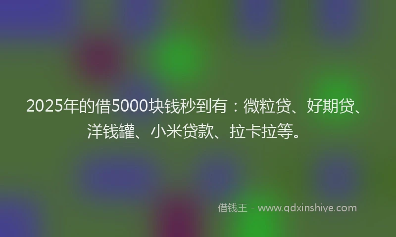 2025年的借5000块钱秒到有：微粒贷、好期贷、洋钱罐、小米贷款、拉卡拉等。
