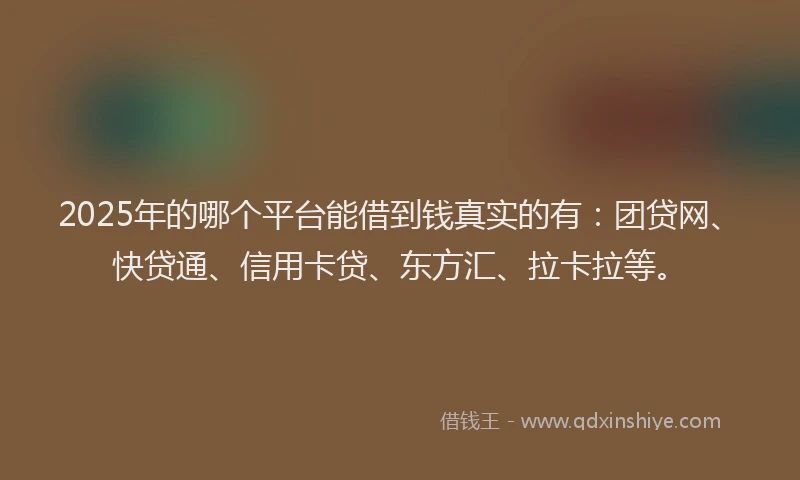 2025年的哪个平台能借到钱真实的有：团贷网、快贷通、信用卡贷、东方汇、拉卡拉等。