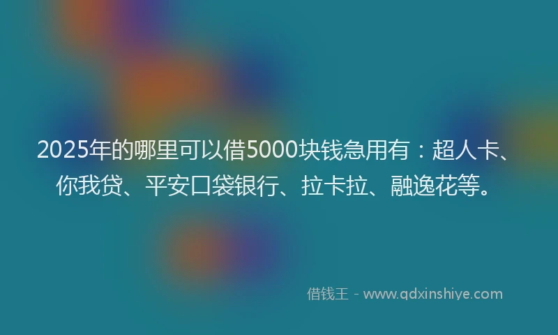 2025年的哪里可以借5000块钱急用有：超人卡、你我贷、平安口袋银行、拉卡拉、融逸花等。