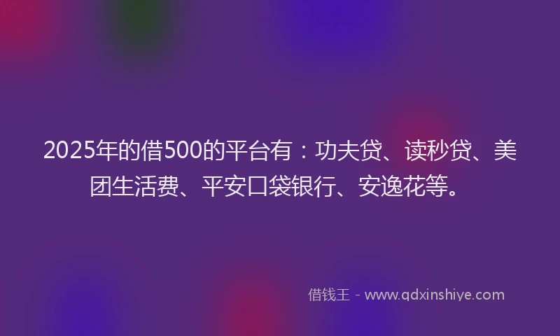 2025年的借500的平台有：功夫贷、读秒贷、美团生活费、平安口袋银行、安逸花等。