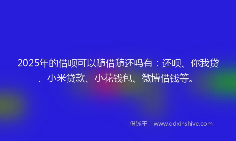 2025年的借呗可以随借随还吗有：还呗、你我贷、小米贷款、小花钱包、微博借钱等。