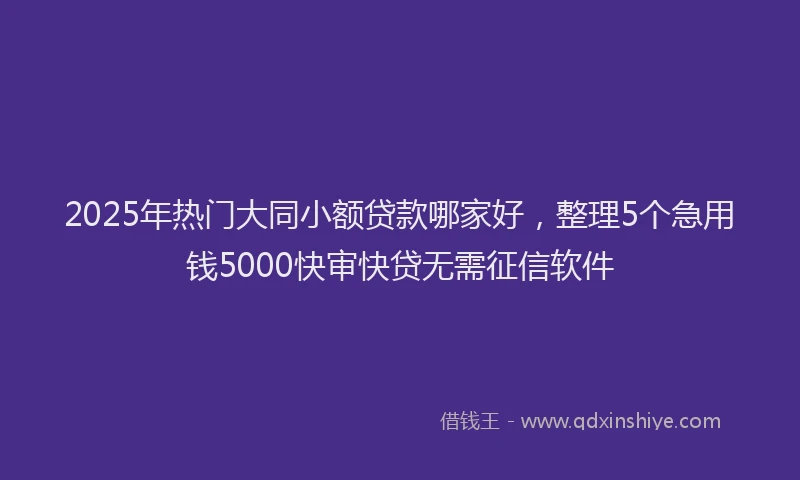2025年热门大同小额贷款哪家好，整理5个急用钱5000快审快贷无需征信软件