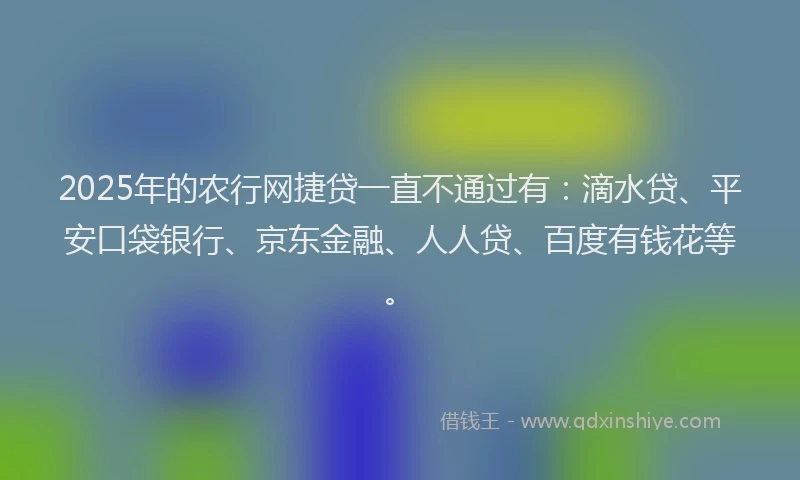 2025年的农行网捷贷一直不通过有：滴水贷、平安口袋银行、京东金融、人人贷、百度有钱花等。