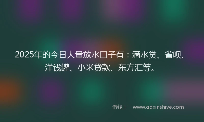 2025年的今日大量放水口子有：滴水贷、省呗、洋钱罐、小米贷款、东方汇等。