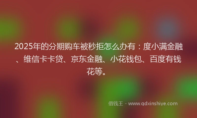 2025年的分期购车被秒拒怎么办有：度小满金融、维信卡卡贷、京东金融、小花钱包、百度有钱花等。