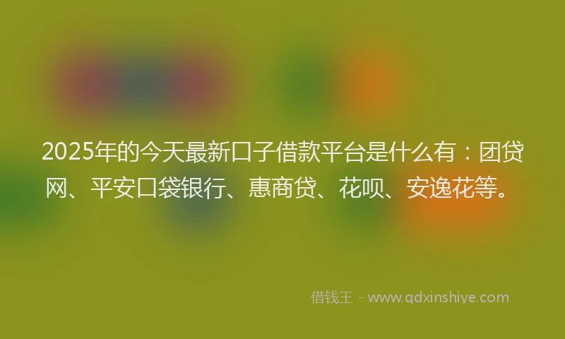 2025年的今天最新口子借款平台是什么有：团贷网、平安口袋银行、惠商贷、花呗、安逸花等。