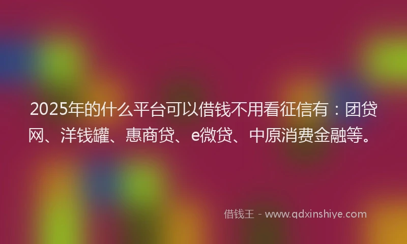 2025年的什么平台可以借钱不用看征信有：团贷网、洋钱罐、惠商贷、e微贷、中原消费金融等。