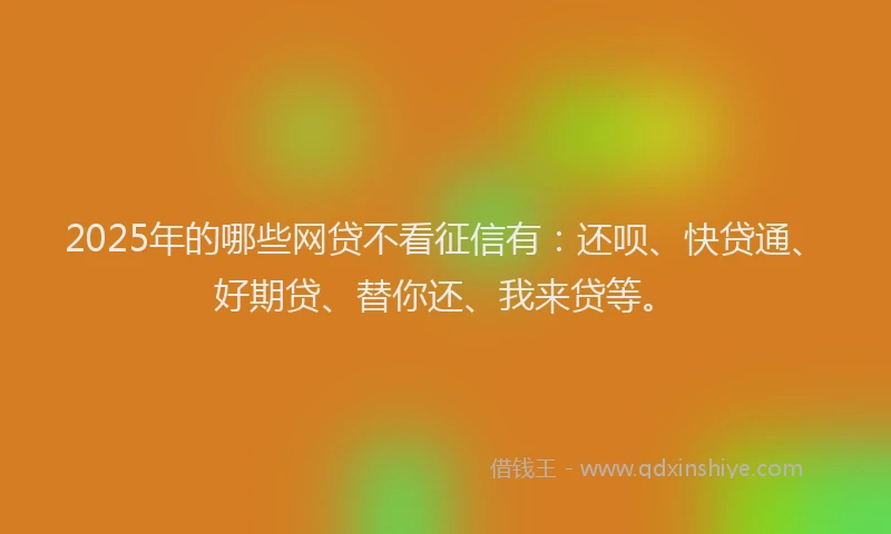 2025年的哪些网贷不看征信有：还呗、快贷通、好期贷、替你还、我来贷等。