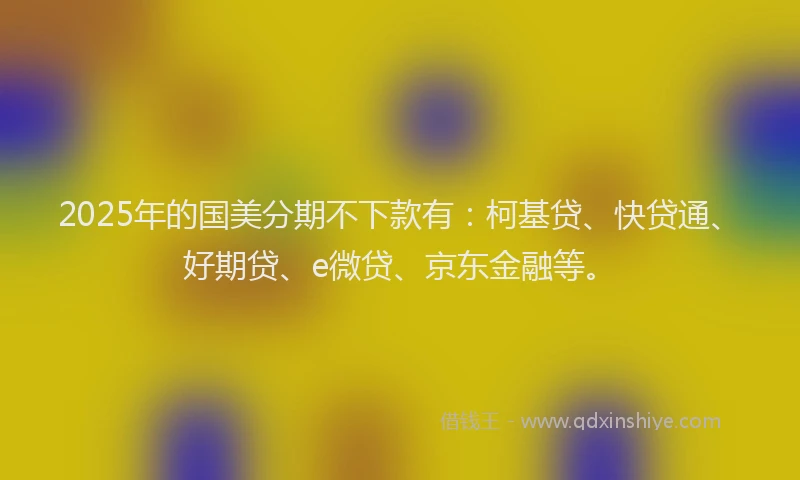 2025年的国美分期不下款有：柯基贷、快贷通、好期贷、e微贷、京东金融等。