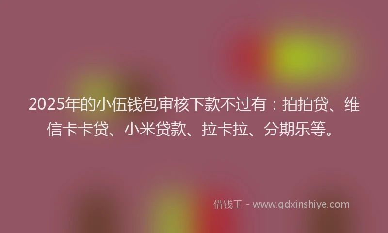 2025年的小伍钱包审核下款不过有：拍拍贷、维信卡卡贷、小米贷款、拉卡拉、分期乐等。