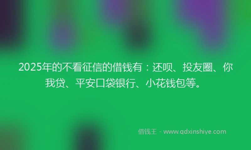 2025年的不看征信的借钱有：还呗、投友圈、你我贷、平安口袋银行、小花钱包等。