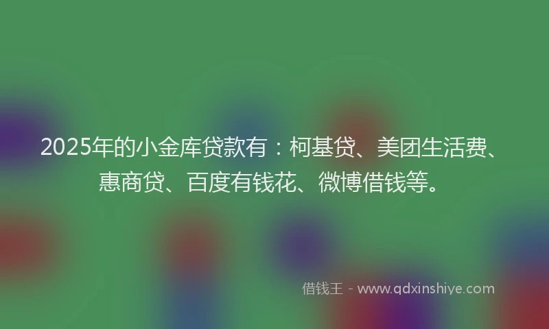 2025年的小金库贷款有：柯基贷、美团生活费、惠商贷、百度有钱花、微博借钱等。