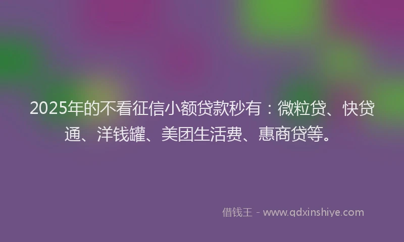 2025年的不看征信小额贷款秒有：微粒贷、快贷通、洋钱罐、美团生活费、惠商贷等。