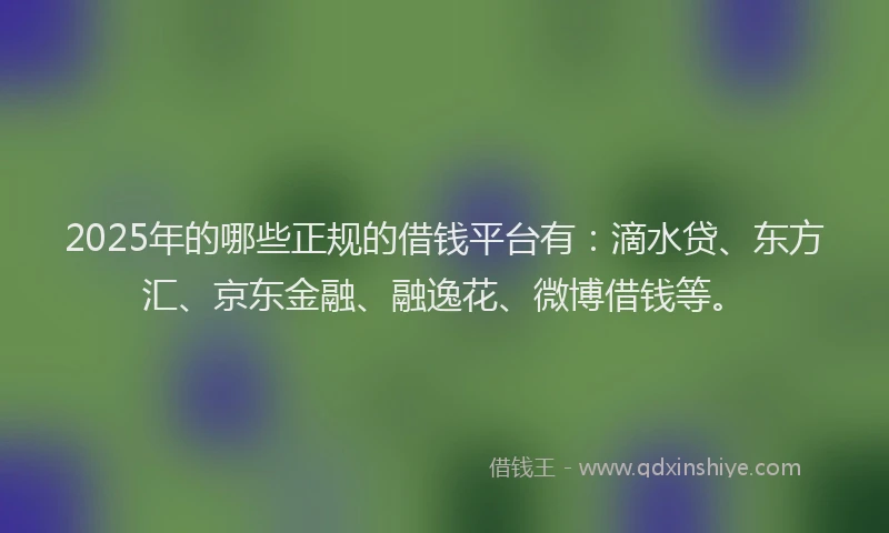 2025年的哪些正规的借钱平台有：滴水贷、东方汇、京东金融、融逸花、微博借钱等。