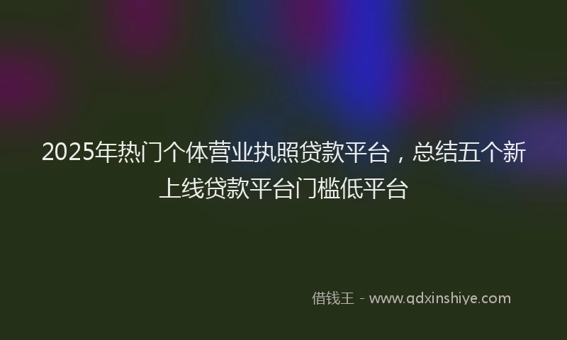 2025年热门个体营业执照贷款平台，总结五个新上线贷款平台门槛低平台