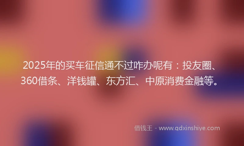 2025年的买车征信通不过咋办呢有：投友圈、360借条、洋钱罐、东方汇、中原消费金融等。