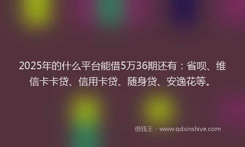 2025年的什么平台能借5万36期还有：省呗、维信卡卡贷、信用卡贷、随身贷、安逸花等。