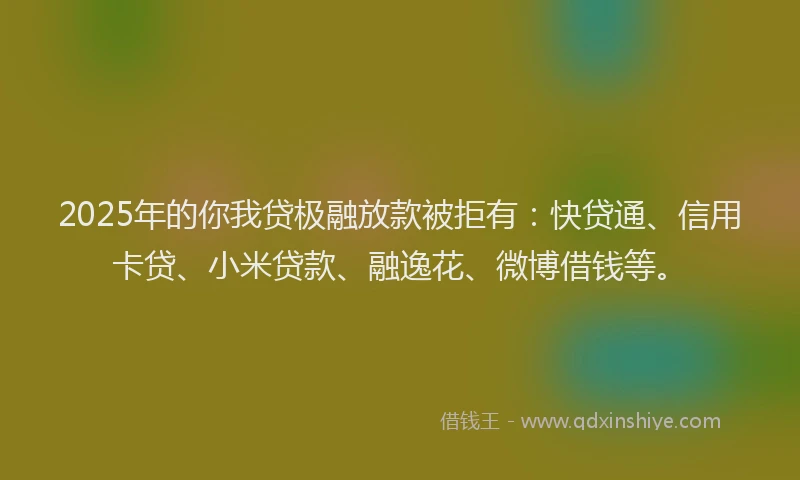 2025年的你我贷极融放款被拒有：快贷通、信用卡贷、小米贷款、融逸花、微博借钱等。