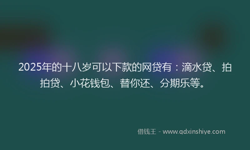 2025年的十八岁可以下款的网贷有：滴水贷、拍拍贷、小花钱包、替你还、分期乐等。