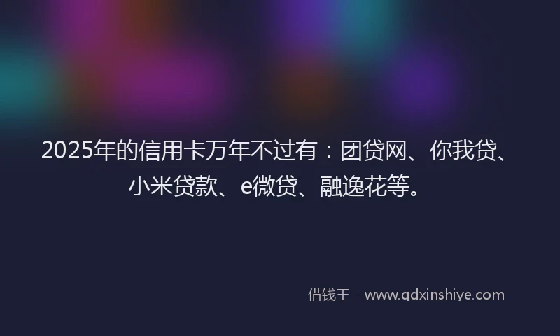 2025年的信用卡万年不过有：团贷网、你我贷、小米贷款、e微贷、融逸花等。