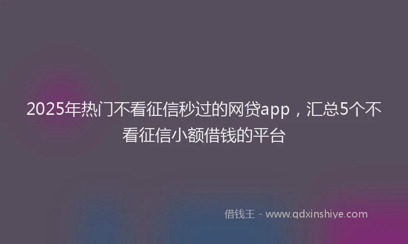 2025年热门不看征信秒过的网贷app，汇总5个不看征信小额借钱的平台