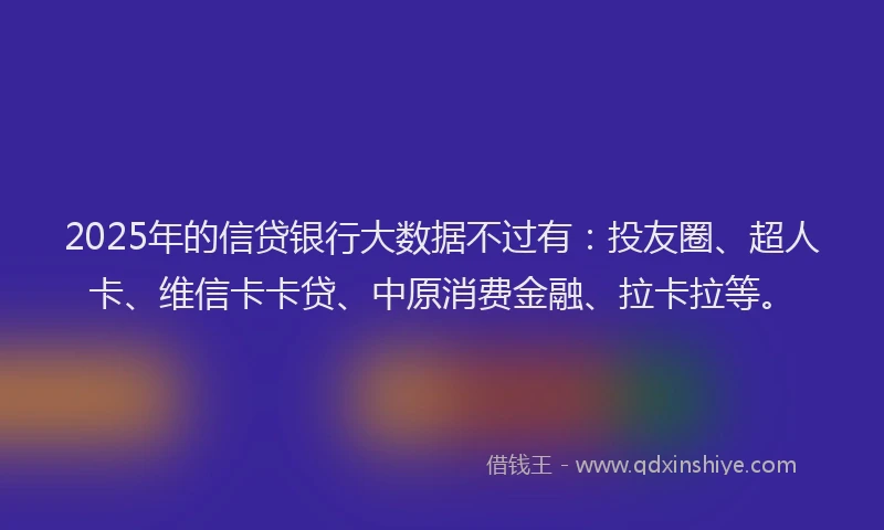 2025年的信贷银行大数据不过有：投友圈、超人卡、维信卡卡贷、中原消费金融、拉卡拉等。