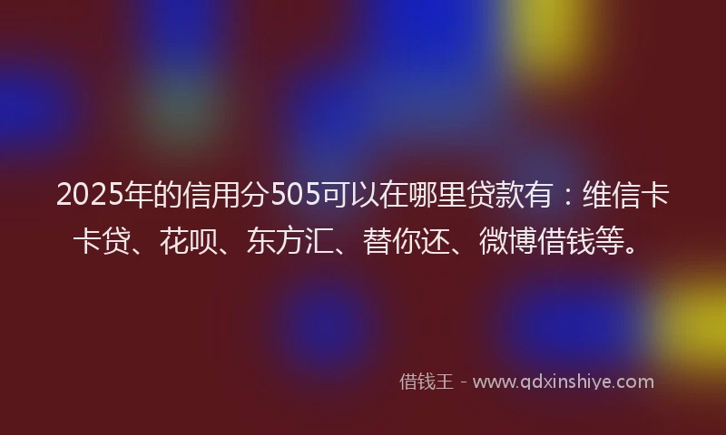 2025年的信用分505可以在哪里贷款有：维信卡卡贷、花呗、东方汇、替你还、微博借钱等。