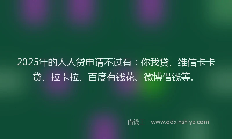 2025年的人人贷申请不过有：你我贷、维信卡卡贷、拉卡拉、百度有钱花、微博借钱等。