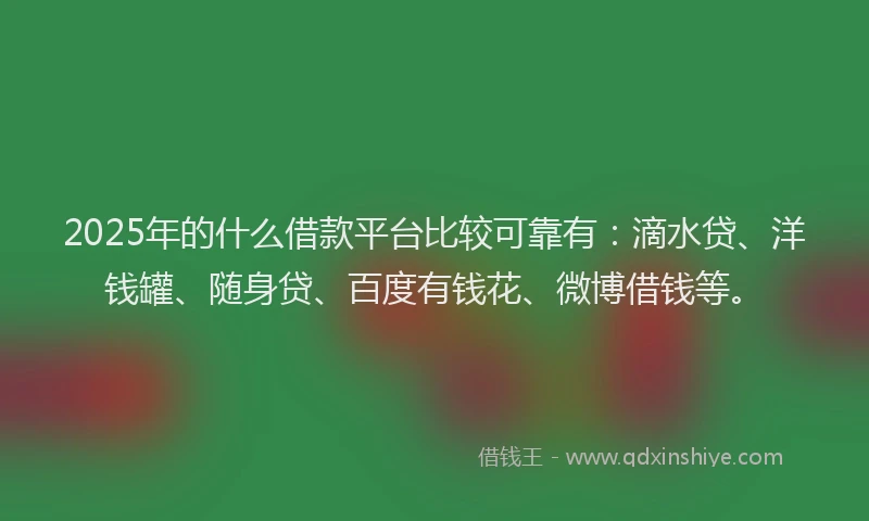 2025年的什么借款平台比较可靠有：滴水贷、洋钱罐、随身贷、百度有钱花、微博借钱等。
