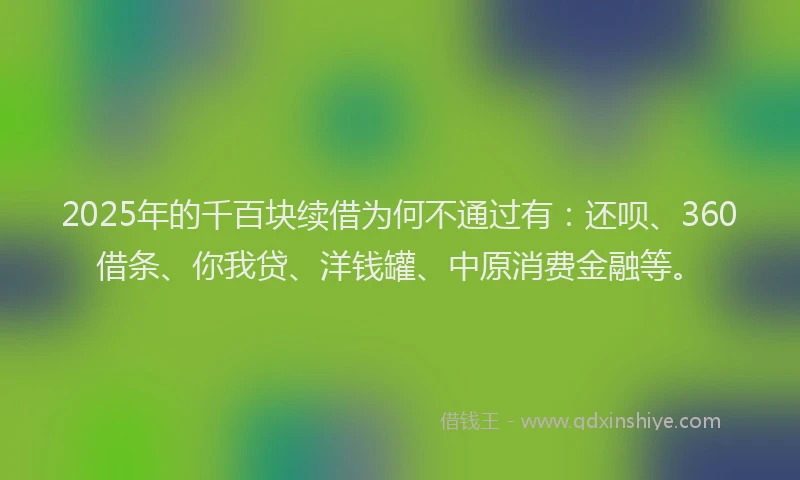 2025年的千百块续借为何不通过有：还呗、360借条、你我贷、洋钱罐、中原消费金融等。