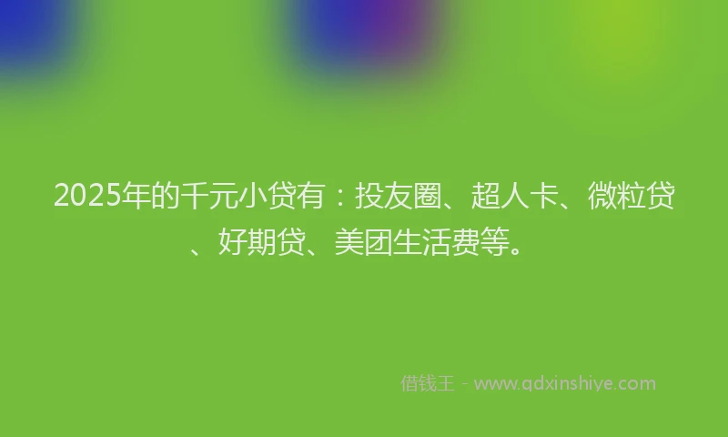 2025年的千元小贷有：投友圈、超人卡、微粒贷、好期贷、美团生活费等。