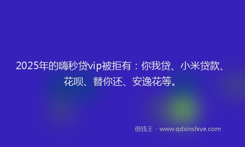 2025年的嗨秒贷vip被拒有：你我贷、小米贷款、花呗、替你还、安逸花等。