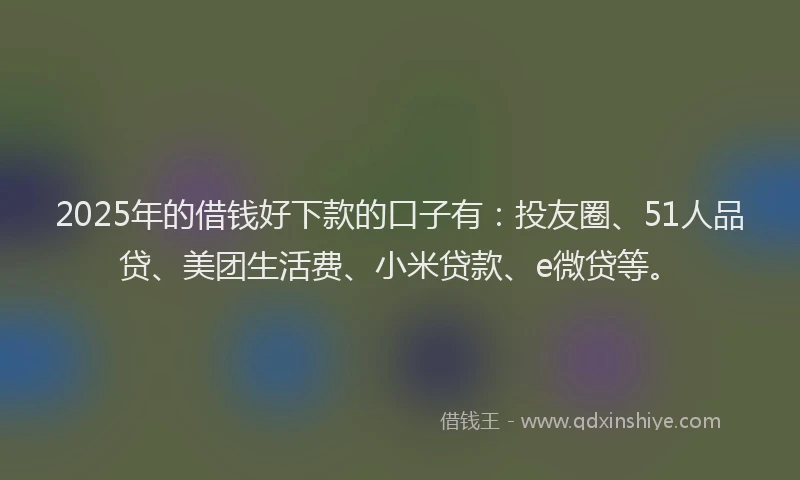 2025年的借钱好下款的口子有：投友圈、51人品贷、美团生活费、小米贷款、e微贷等。