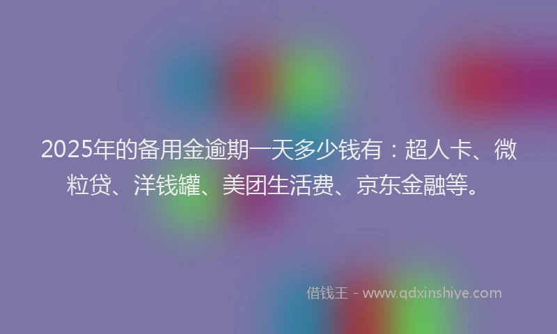 2025年的备用金逾期一天多少钱有：超人卡、微粒贷、洋钱罐、美团生活费、京东金融等。
