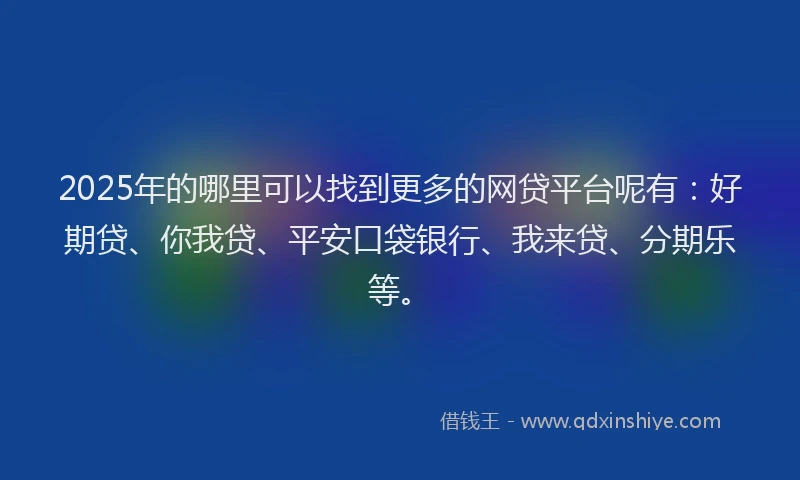 2025年的哪里可以找到更多的网贷平台呢有：好期贷、你我贷、平安口袋银行、我来贷、分期乐等。