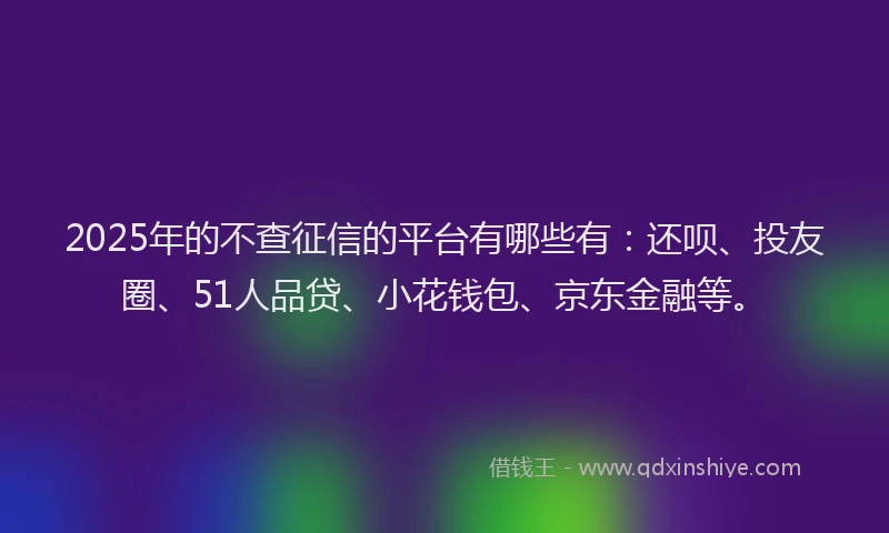 2025年的不查征信的平台有哪些有：还呗、投友圈、51人品贷、小花钱包、京东金融等。
