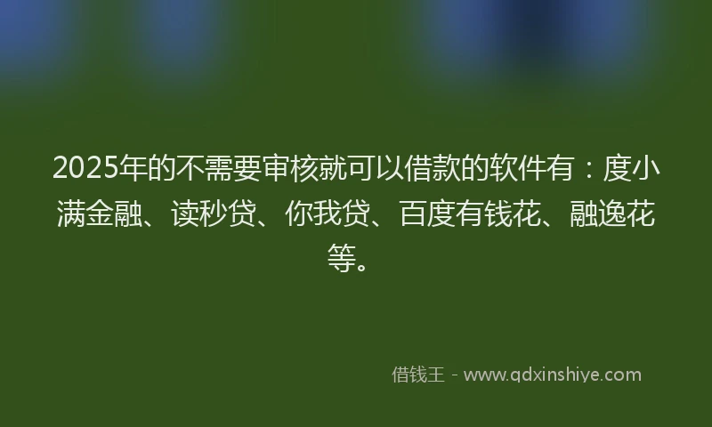 2025年的不需要审核就可以借款的软件有：度小满金融、读秒贷、你我贷、百度有钱花、融逸花等。