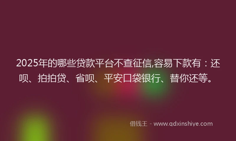 2025年的哪些贷款平台不查征信,容易下款有：还呗、拍拍贷、省呗、平安口袋银行、替你还等。