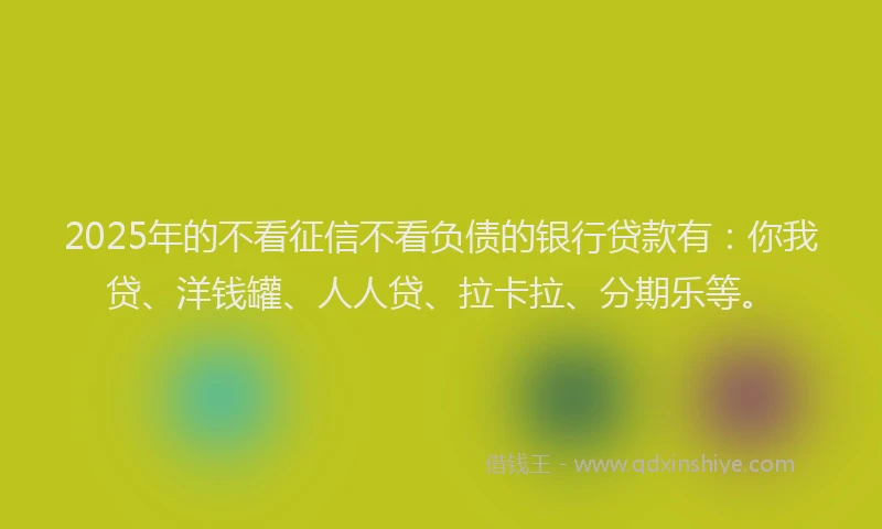 2025年的不看征信不看负债的银行贷款有：你我贷、洋钱罐、人人贷、拉卡拉、分期乐等。
