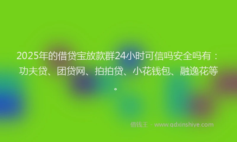 2025年的借贷宝放款群24小时可信吗安全吗有：功夫贷、团贷网、拍拍贷、小花钱包、融逸花等。