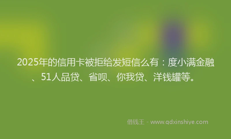 2025年的信用卡被拒给发短信么有：度小满金融、51人品贷、省呗、你我贷、洋钱罐等。
