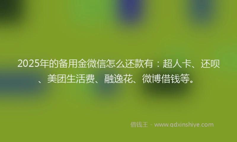 2025年的备用金微信怎么还款有：超人卡、还呗、美团生活费、融逸花、微博借钱等。