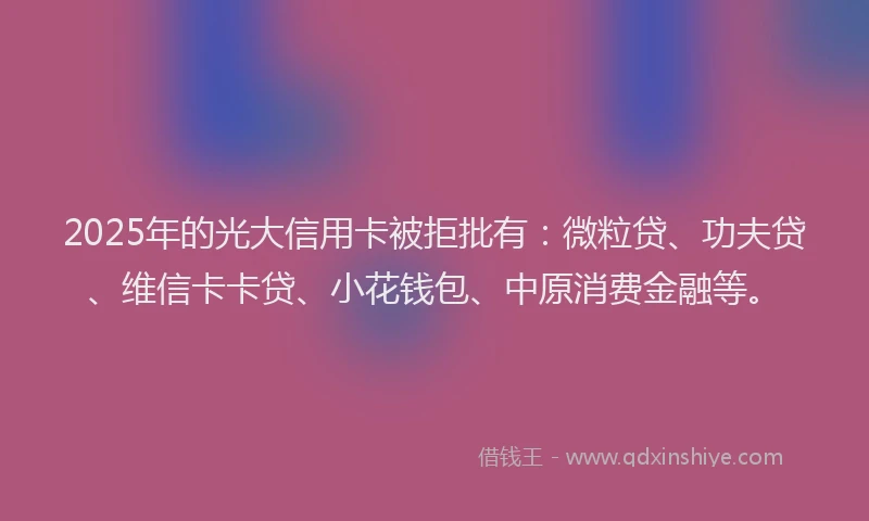2025年的光大信用卡被拒批有：微粒贷、功夫贷、维信卡卡贷、小花钱包、中原消费金融等。