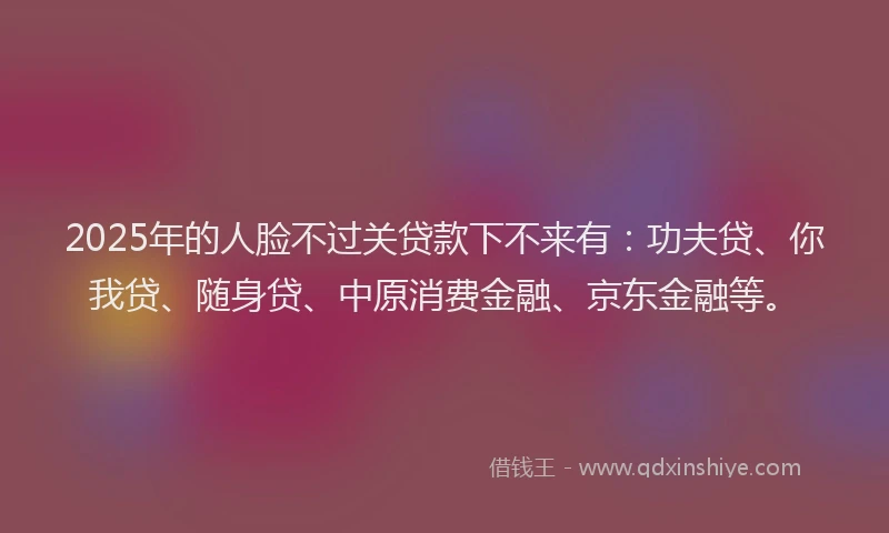2025年的人脸不过关贷款下不来有：功夫贷、你我贷、随身贷、中原消费金融、京东金融等。