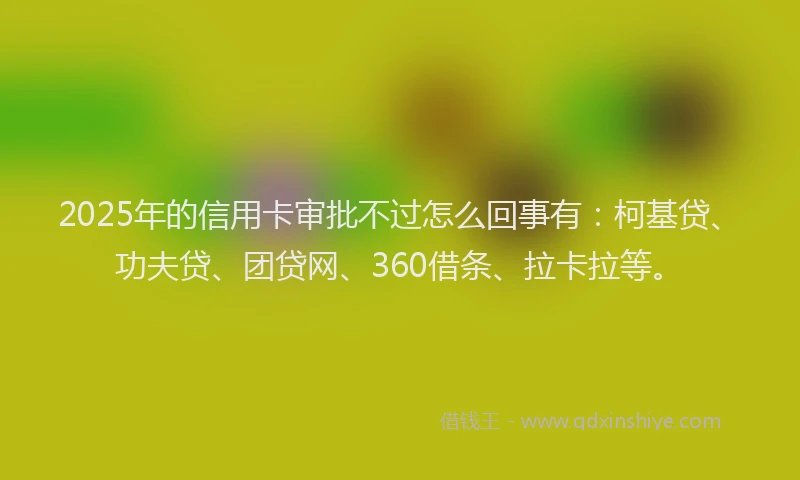 2025年的信用卡审批不过怎么回事有：柯基贷、功夫贷、团贷网、360借条、拉卡拉等。