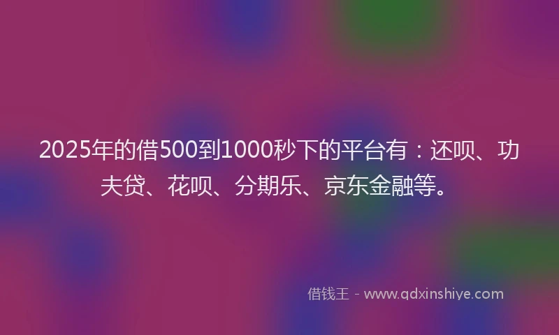 2025年的借500到1000秒下的平台有：还呗、功夫贷、花呗、分期乐、京东金融等。